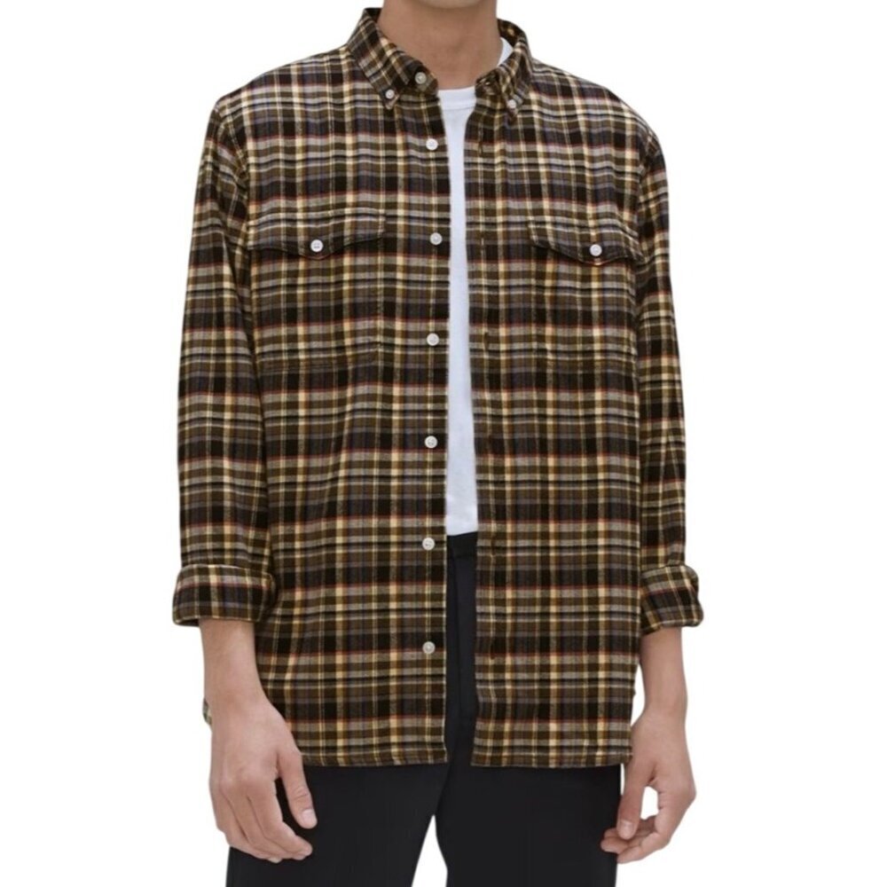 Everlane Mens The Brushed Flannel Shirt~Size Small~Beech Plaid NWT L5 15